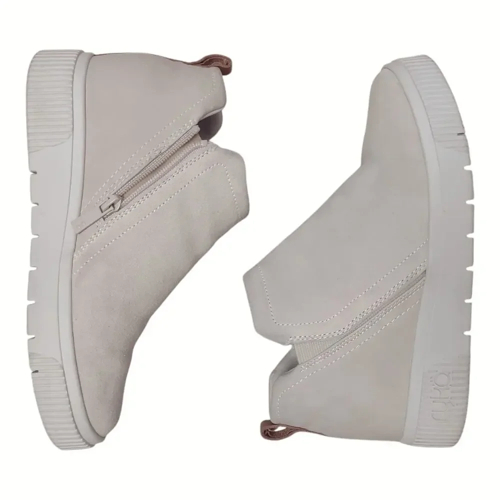 RYKA High Top Sneaker Booties Cream Suede Hidden Wedge Heel Size 8M Activewear